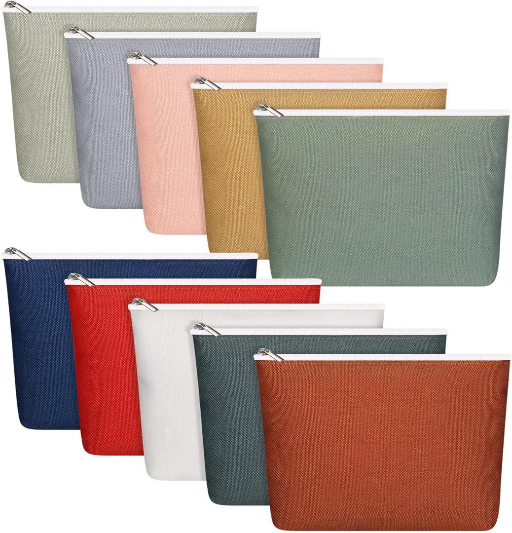 Reginary 10 Pcs Christmas Canvas Makeup Bags Bulk for Women Blank DIY Pencil Pouch Travel Toiletry Cosmetics Bags Gift for Thanksgiving Wedding Nurse Teacher Sisterhood Coworker(Morandi Color)