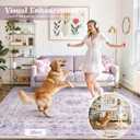 Wonnitar Floral Bow Print Purple Rug, 5x7 Washable Rug for Girls Room Decor, Ultra-Thin Non Slip Soft Boho Carpet for Bedroom Nursery Toddler Kids Room Living Room Women Office