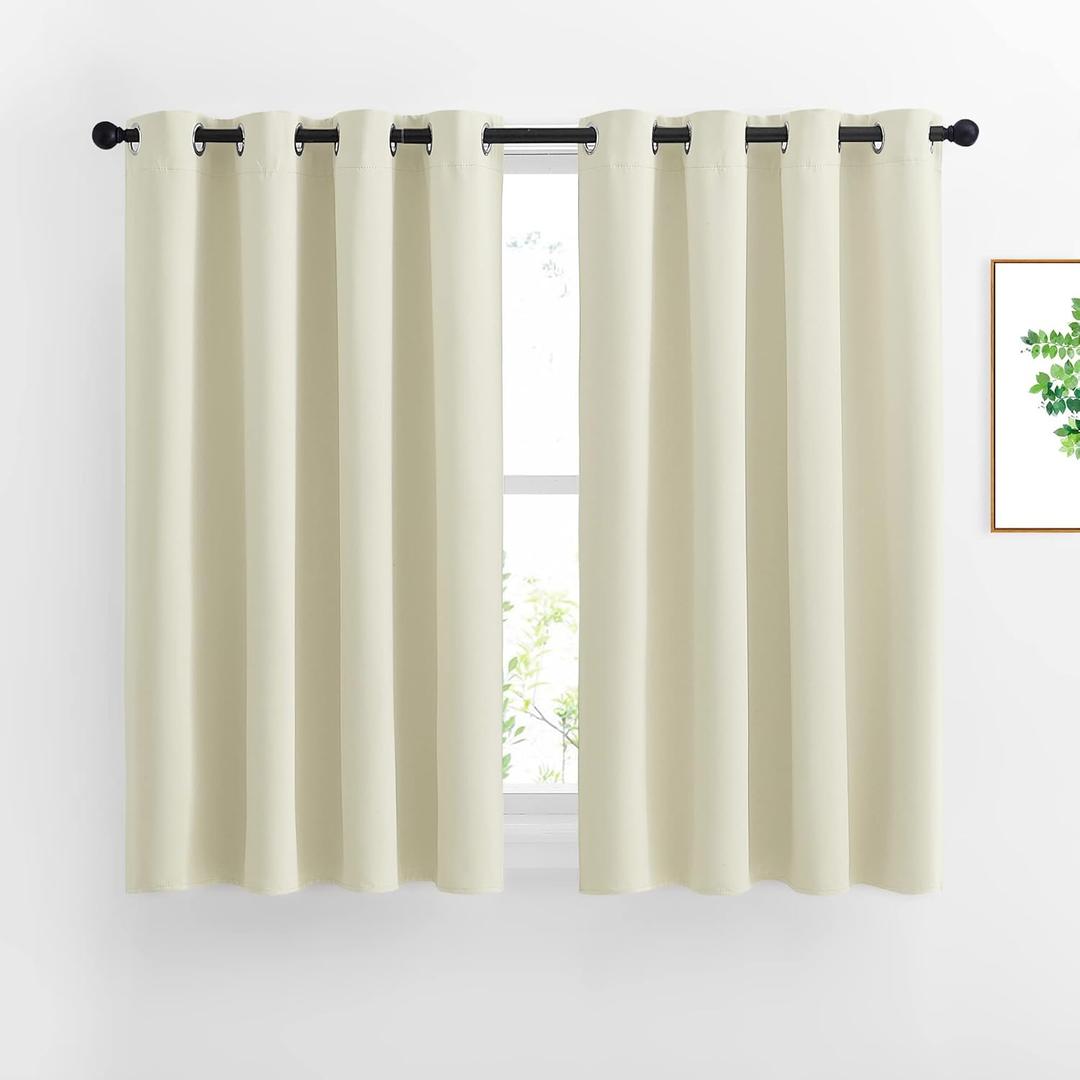 NICETOWN Short Window Curtains 45" L - Grommet Sunlight Reducing Solid Vertical Curtains and Drapes for Cafe & Home Office, Beige, 52" Wide Per Panel, Sold by 2 Panels