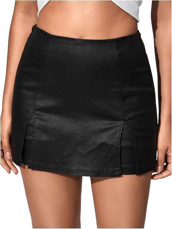 WDIRARA Women's PU Leather High Waist Shorts Split Hem Mini Skort Bodycon Skirts
 XL