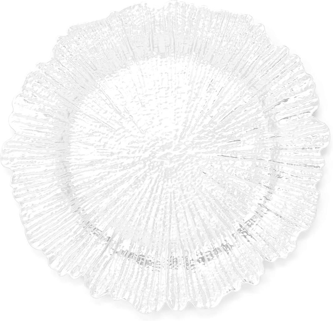 Ms Lovely Plastic Reef Charger Plates Glossy Finish - Set of 6 - Thick and Reusable - White