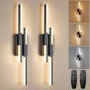 Benkut Modern LED Vanity Lights Set of 2, Black Wall Sconce with Remote Control Dimmable Indoor Wall Light Bedside Remote Sconce for Bedroom Bathroom Living Dining Room (27.6inch 2 Pack)
