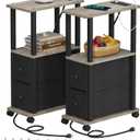 TUTOTAK Small Narrow End Tables, Side Tables with 2 Fabric Drawers, Set of 2, Bedside Tables with Charging Station for Small Spaces, Slim Nightstands with USB Ports and Wheels, TB01BG053 (Greige)