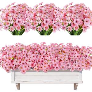 AmyHomie 20 Bundles Artificial Flowers for Outdoor Outside Spring Summer Decoration UV Resistant Faux Flowers No Fade Fake Plastic Plants Garden Porch Window Box Decorating (Pink)