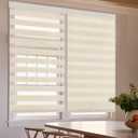 GHV Cordless Zebra Blinds for Windows Flaxen Zebra Shades Light-Filtering Dual Layer for Home Office (35 in (W) x 64 in (H))