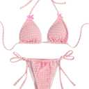 WDIRARA Women's 3 Piece Bow Bikini Set Halter Triangle Swimsuit Bathing Suit with Beach Skirt (Medium, Pink)