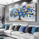 VXMXFTE Large Canvas Wall Art For Living Room Bedroom Wall Decor For Office Dining Room Abstract Blue Tree Painting Restaurant Hallway Wall Home Decor Prints Artwork Picture Aesthetics 24x48 In
