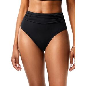 Women's High Waisted Bikini Bottoms High Cut Tummy Control Swimwear Black, Large