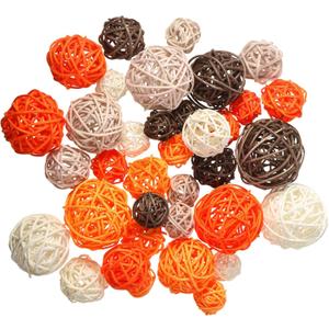 Patelai 36 Pcs Wicker Rattan Balls Decorative Balls for Vase Centerpiece Bowls Orbs Filler for Home Decor,4 Sizes(Bright Color) (Orange,brown,white)