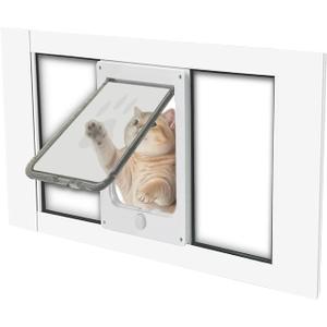 Pet Door for Windows Width Adjustable 24.41" to 28.35" 10 Minute Easy Installation Magnetic Suction Design Cat Door for Window Use S