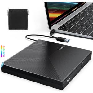 External CD DVD +/-RW Drive USB 3.0 Type C Portable CD/DVD Player Burner Reader Writer Optical CD ROM Disk Drive for Laptop Desktop PC iMac MacBook Pro/Air Windows 11/10/8/7/XP Linux Mac OS