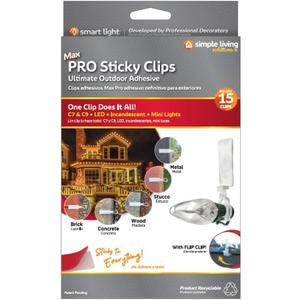 Simple Living Solutions Max Pro Anywhere Sticky Light Clips, Outdoor Adhesive Light Clips for Gutters, Siding & Surfaces, Works with C7, C9, LED & String Lights (15 Count)
