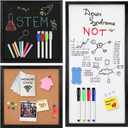 Dry Erase Whiteboard, Cork Bulletin Board, Chalkboard with Natural Wood Black Frame, 3 Pieces, 12" x 12" and 24" x 12", Combination Board 3 in 1 Free Style Mounted