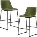 DUMOS Bar Stools Set of 2, 26 Inch Counter Height Faux Leather Barstools with Back, Modern Metal Leg Bar Chairs for Kitchen Island, Dining Pub Table, Home Bar, Green