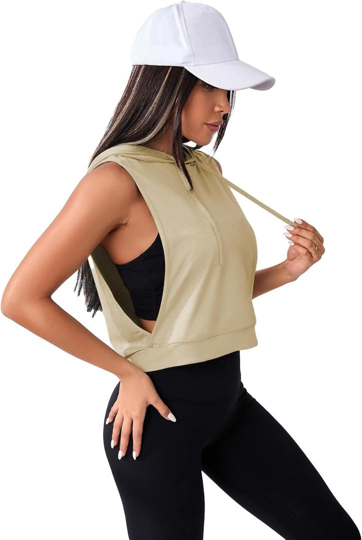 SweatyRocks Women's Sleeveless Workout Top Gym Activewear Crop Tank Top Open Side Shirt for Athletic Exercise Running (Large, Apricot)