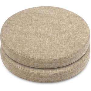 ELFJOY Round Chair Cushions for Dining Chairs Non Slip High-Resilience Foam Chair Pads 2" Thick Seat Cushions for Kitchen Chairs Set of 2 16" Beige