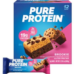 Pure Protein Bars, High Protein, Nutritious Snacks to Support Energy, Low Sugar, Gluten Free, Brookie, 1.76oz, 12 Count (Packaging May Vary)
