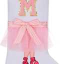17.5 inch Ballet Christmas Stocking,Feather & Bow Embroidery Design, Holiday Party Decor for Fireplace Mantel Gifts,Initial M