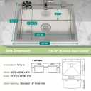 Yurshen 25x22 Inch Drop In Kitchen Sink, 16 Gauge T304 Stainless Steel Topmount Single Bowl, Classic Brushed Finish with Rear-Set Drain & R10 Rounded Corners