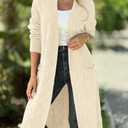Saodimallsu Womens Long Cardigan Sweaters 2025 Oversized Open Front Checkerked Sweater Trendy Knit Jacket with Pockets (Beige, L)