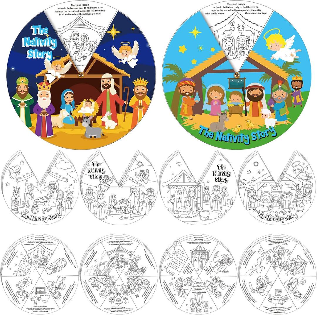 12 Sets Color Your Own Funny Nativity Crafts DIY Christmas Nativity Scene Crafts Religious Christian Jesus Angel for Christmas Party Activities Vacation Bible