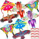 8 Pack Kites for Kids Butterfly Fish Eagle Pattern with 8 Pcs 109 Yard Kite String Large Easy to Fly for Children Adults Spring Outdoor Beach Games