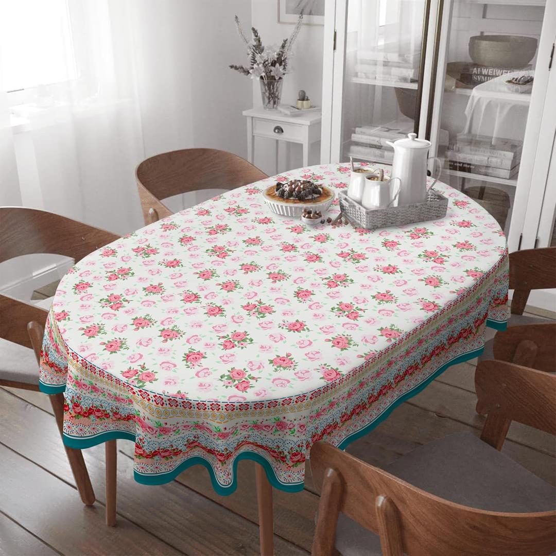 Oval Tablecloth 60x84 Inch, Pioneer Floral Design Rustic Tablecloth Classic French Country Printed Table Cover for Farmhouse Decoration, Suitable for Home, Kitchen, Indoor and Outdoor Dining Table