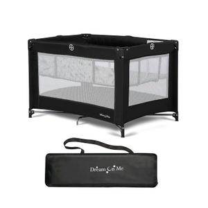 Dream On Me Zazzy Portable Playard with Bassinet in Black, Lightweight Packable and Easy Setup Baby Playard with Mattress and Travel Bag