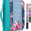 Bible Cover Case for Women PU Leather Woman Book Carrying Bag Bible Study Sipples Accessories with 7pcs Paper Bookmark Journaling Kit Christian Gifts