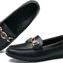 VERDASCO Women's Loafers Comfort Slip-Ons Flat Work Shoes Casual Moccasins Penny Loafers Lady Dress Shoes (7.5 Wide, Leather-black)