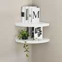 WELLAND Modern Wall Monted Corner Shelves, Corner Display Floating Shelf for Bedroom Office Home Décor Accents Set of 2 (White)