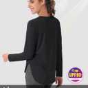 MAGCOMSEN Women's Sun Shirts UPF 80+ Long Sleeve Quick Dry Workout Tops | Moisture-wicking, Sun Protection, UV Protection, High Side Splits, Soft, Lightweight, Athletic, Running, Hiking, Yoga, Golf (Black, XL)