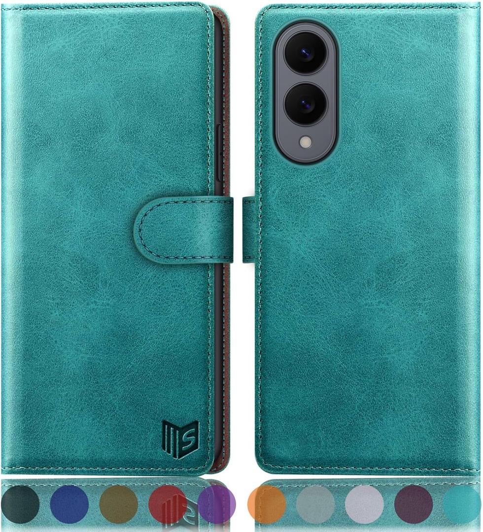 SUANPOT Compatible with Samsung Galaxy S25 Edge Wallet case with RFID Blocking Credit Card Holder,Flip Book PU Leather Protective Cover Women Men for Samsung S25 Edge case Blue Green