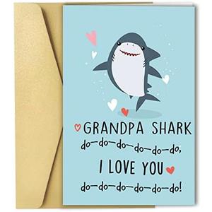 OJsensai First Fathers Day Card from Baby Girl Boy, Happy Father’s Day Gift for Grandpa, Funny Birthday Card for Grandad, Great Baby Shark Gift Idea from Grandchild, I Love Card for Grandfather, Mix, Pack of 3