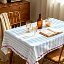 FYSUIMU Blue White Striped Tablecloth with Red Wavy Edge 60 x 104 Inch Rectangle Table Cover Fabric Table Cloth for Kitchen Dining Party Wedding Holiday Home Decor