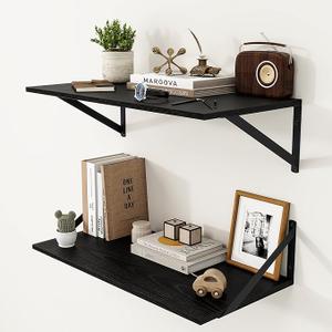Heimlove Deep Wide Floating Shelves Black 24 Inch