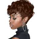 MOONSHOW Short Pixie Wigs for Black Women Auburn Red Short Pixie Cut Wig Synthetic Haircut Wig Natural Wigs for Black Women Auburn Red Curly Wigs for Women
