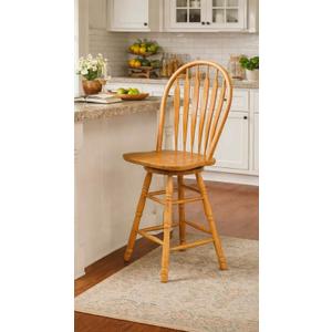 Sunset Trading Selections 24" Counter Height Swivel Barstool | Farmhouse Country Cottage Windsor Arrowback Caf Stool | Light Oak Solid Wood | Dining Room Kitchen Home Bar Furniture