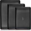 HONGBAKE Baking Sheet Pan Set, Cookie Sheets for Oven, Nonstick Half/Quarter/Jelly Roll Pans with Diamond Texture Pattern, Heavy Duty Cookie Tray, Black