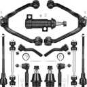 Front Upper Control Arms for Escalade 02-06, Chevy Silverado 99-06, Avalanche Tahoe Suburban GMC Sierra Yukon AWD 4WD | Suspension Kit w/Ball Joints Tie Rods Sway Bar Idler Arm Replaces K80942