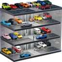 Hot Diecast Wheels Display Case,1/64 die-cast car Display case, Scene Display Box with Light, Alloy car Model dust Storage Cabinet. (4 Levels, 26 Spaces)