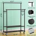 Double Rods Clothes Rack for Hanging Clothes, Heavy Duty Rolling Clothing Rack with Wheels, Freestanding Garment Racks with Oxford Bottom Shelf and Mesh Bottom Shelf for Bedroom Laundry Living Room