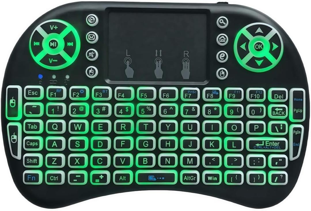 Portable Mini Wireless Keyboard with Bluetooth&2.4G, Touchpad Mouse Combo Upgraded BRG Backlitght Memory for PC/Android TV Box/Projector/HTPC/Pad/Xbox/Tablets:i8-BT