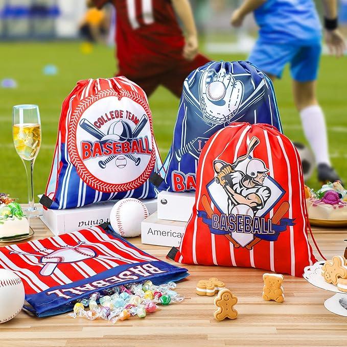 8 Pcs Baseball Soccer Party Favor Bags Kids Drawstring Soccer Candy Goodies Treat Bags Supplies