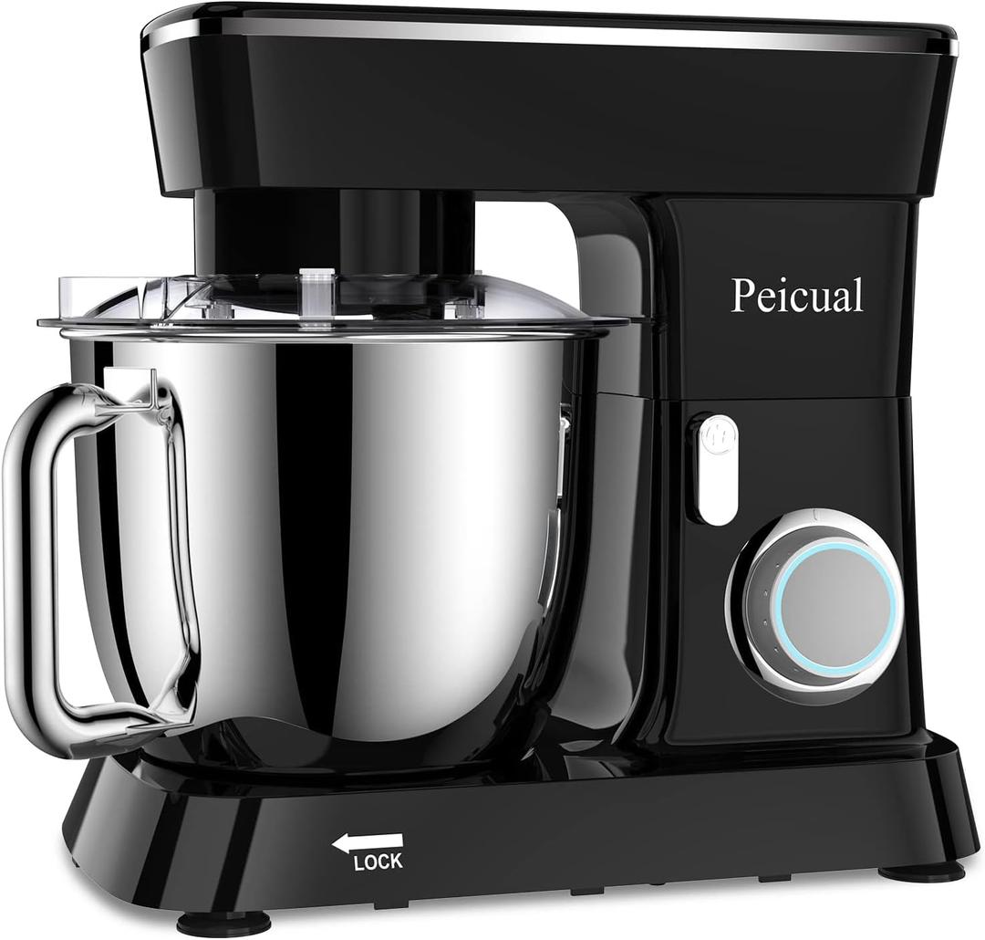 Stand Mixer, 6QT 10+P Speed Tilt-Head Kitchen Electric Mixer, Food Mixer with Stainless Steel Bowl, Dough Hook, Flat Beater, Wire Whisk, Splash Guard for Daily Use - Black