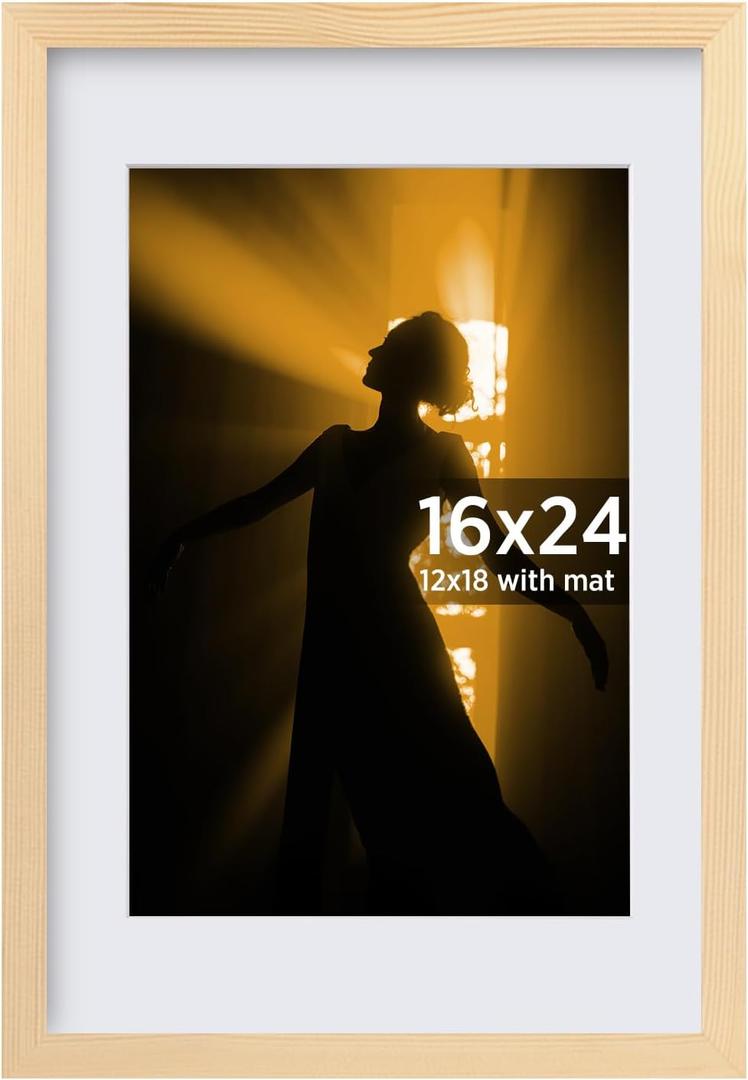 16x24 Picture Frame Made of Solid Wood Covered by Plexiglass, Table Top Display and Wall Mounting Photo Frame, Natural Wood