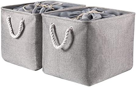 combocube 16 x 12 x 12 Inch Fabric Storage Bins for Shelves, Linen Storage Organizer Storage Basket with Ropes for Laundry, Home, Closet, Office, Clothes, Toys Organizer