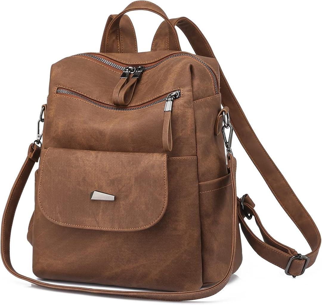 Backpack Purse for Women, Women Backpack Purse Small Leather Waterproof Anti-theft Shoulder Bags Handbags Ladies (Caramel)