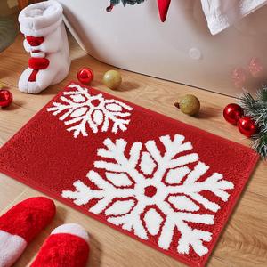 Vanleonet Christmas Bathroom Rugs Christmas Bathroom Decor Red Snowflake Rugs Cute Bath Mat Non-Slip Absorbent Shower Rug for Tub, 20x32