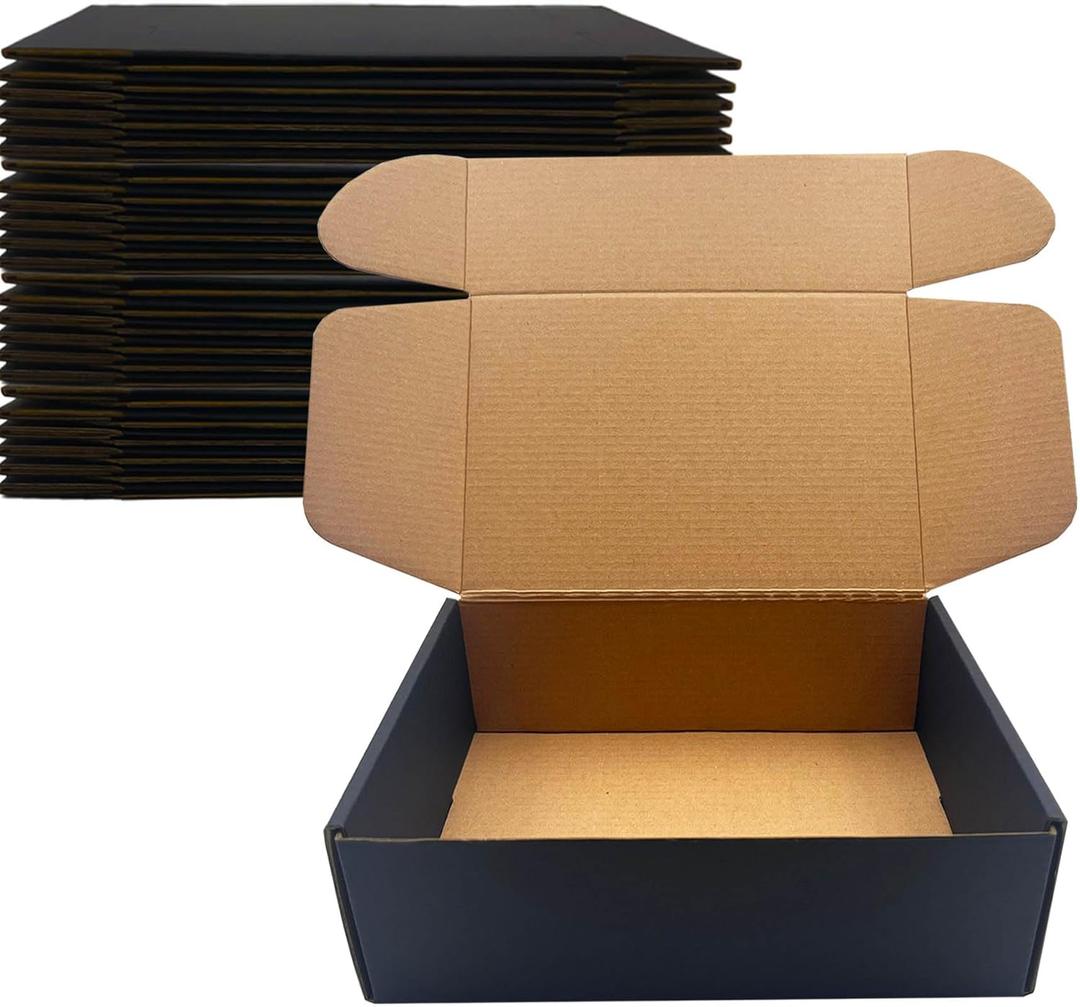 24 Pack 9x6x3 inch Black Shipping Boxes Cardboard Packaging Boxes for Mailing Shipping Corrugated Cardboard Boxes for Packaging Small Business Craft Flat Shipping Boxes Empty Gifts Giving Products